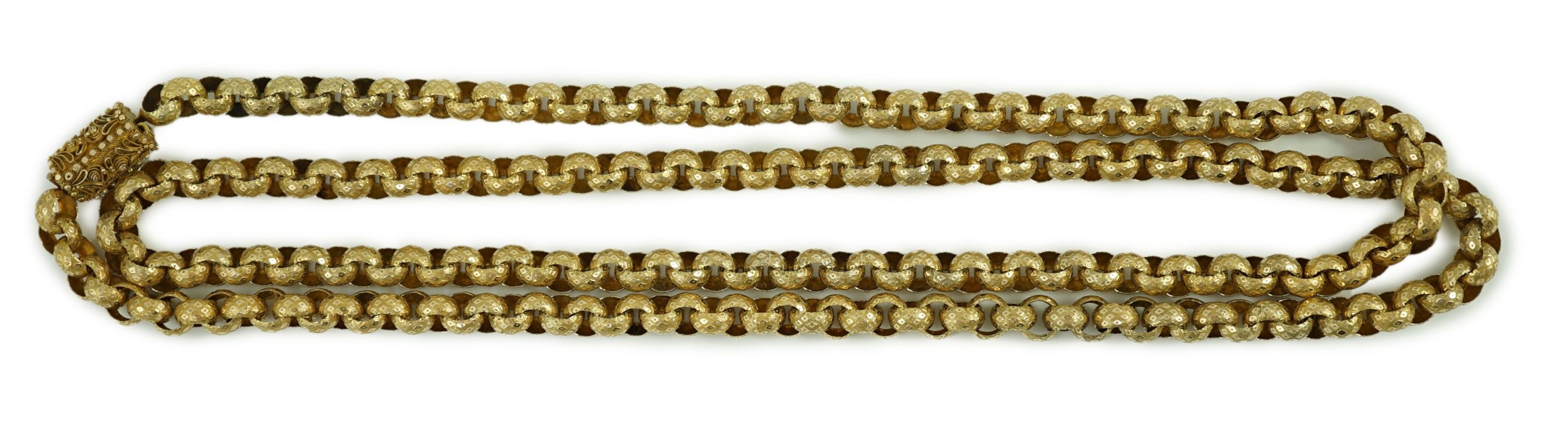 An early 19th century gold muff chain